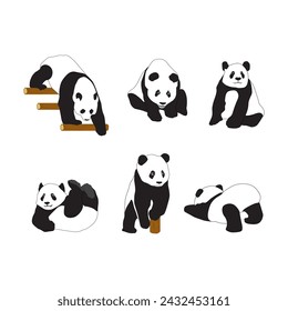 Set of pandas on white background