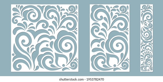 Set panel abstract leaves for registration of the decorative surfaces. Abstract strips, flowers, panels. Vector illustration of a laser cutting. Plotter cutting and screen printing.