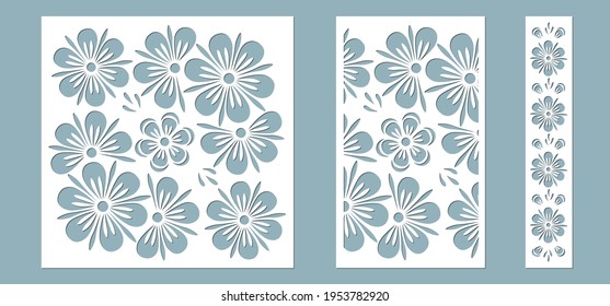Set panel flowers leaves for registration of the decorative surfaces. Abstract strips, flowers, panels. Vector illustration of a laser cutting. Plotter cutting and screen printing