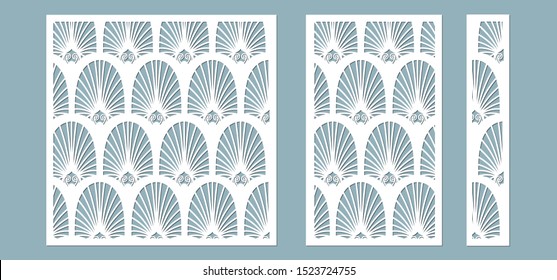 Set, panel for registration of the decorative surfaces. Abstract feathers, leaves, lines panels. Vector illustration of a laser cutting. Plotter cutting and screen printing.