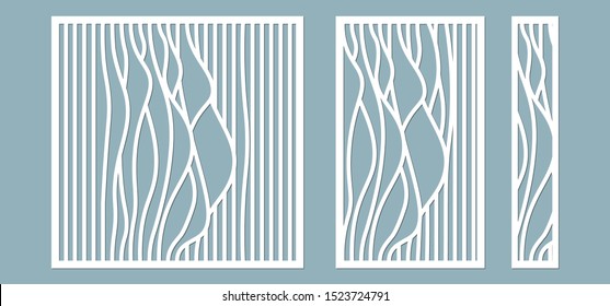 Set, panel for registration of the decorative surfaces. Abstract lines panels. Vector illustration of a laser cutting. Plotter cutting and screen printing.