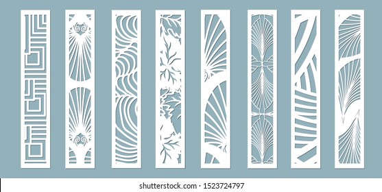 Set, panel for registration of the decorative surfaces. Abstract strips, lines, panels. Vector illustration of a laser cutting. Plotter cutting and screen printing.