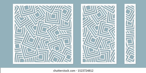 Set, panel for registration of the decorative surfaces. Abstract squares of lines, panels. Vector illustration of a laser cutting. Plotter cutting and screen printing.