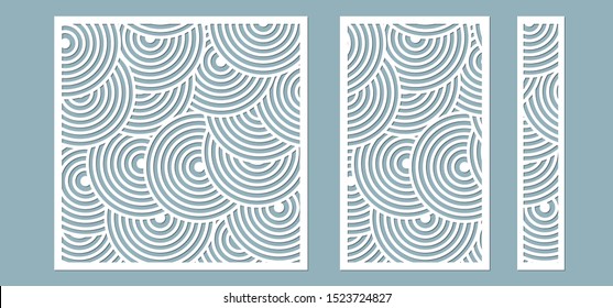 Set, panel for registration of the decorative surfaces. Abstract circles of lines, panels. Vector illustration of a laser cutting. Plotter cutting and screen printing.