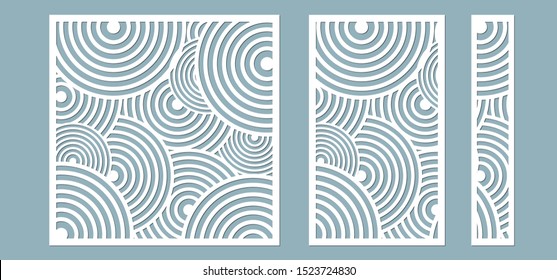 Set, panel for registration of the decorative surfaces. Abstract circles of lines, panels. Vector illustration of a laser cutting. Plotter cutting and screen printing.