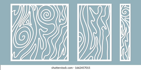 Set, panel for registration of the decorative surfaces. Abstract lines panels. Vector illustration of a laser cutting. Plotter cutting and screen printing