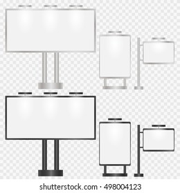 A set of panels for advertising outdoors. A billboard for your products and promotions with a white screen. Vector illustration.
