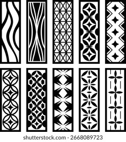 Un conjunto de paneles con Formas geométricas y florales abstractas en blanco y negro