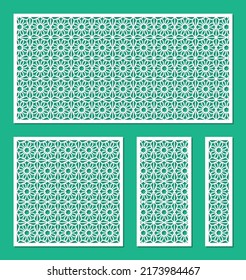 Set of panels with a floral pattern. Stencils, lattice of square, rectangular shape with decorative flowers, petals. Template for plotter laser cutting of paper, metal engraving, wood carving, cnc.