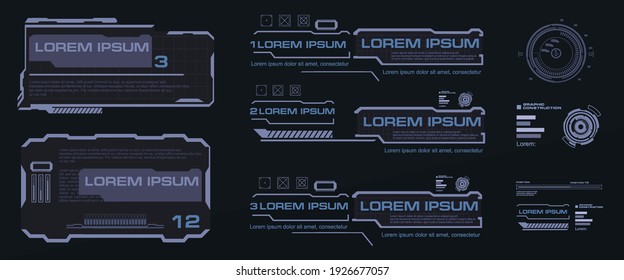 Set panels and frames for streaming, virtual messages and online communication on the Internet. Futuristic square HUD frames. Set frames for HUD user interface