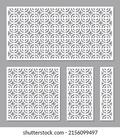 Set of panels with a geometric pattern. Stencils, lattice of square, rectangular shape with decorative octahedron. Template for plotter laser cutting of paper, metal engraving, wood carving, cnc. 