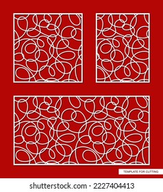 Set of panels with a pattern of chaotic lines. Square, rectangular shape. Abstract geometric ornament from loops, waves, swirls. Vector template for plotter laser cutting of paper, wood, metal, cnc.