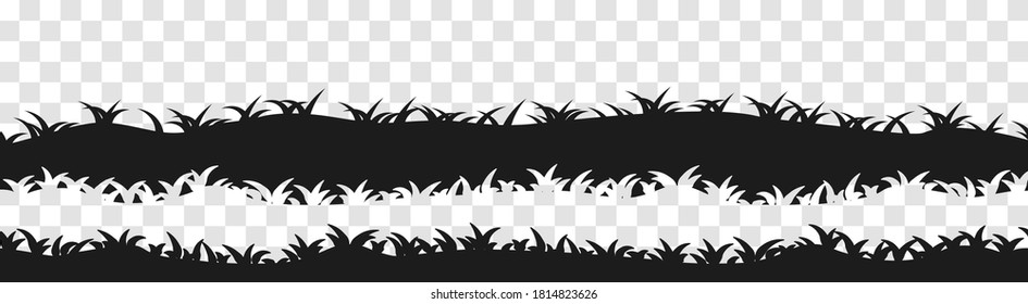 Set of panoramic seamless grass black silhouette. Vector illustration for footer and design isolated on transparent background.