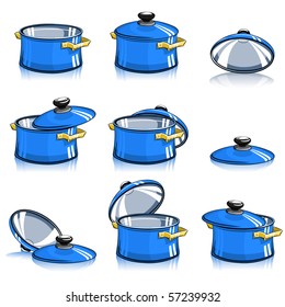 set of pans with lid vector illustration