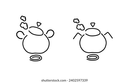 Set of pans on the stove, contour black linear silhouettes. Vector linear icons for cookbook design, cookware packaging, web design