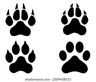 Set of Panther Paw Silhouette, Footprints svg
