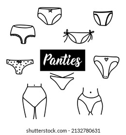 Set of panties. Doodle vector illustration. Isolated on a white background.