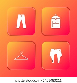 Set Hosen, Rucksack, Kleiderbügel und Symbol. Vektorgrafik