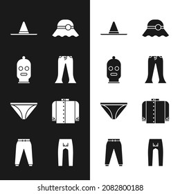 Set Pants, Balaclava, Gardener worker hat, Elegant women, Men underpants, T-shirt,  and Sport icon. Vector