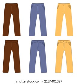 Set of pants blue yellow brown trousers vector