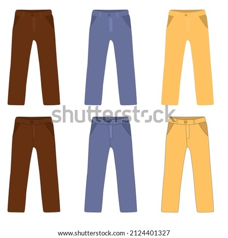 Set of pants blue yellow brown trousers vector