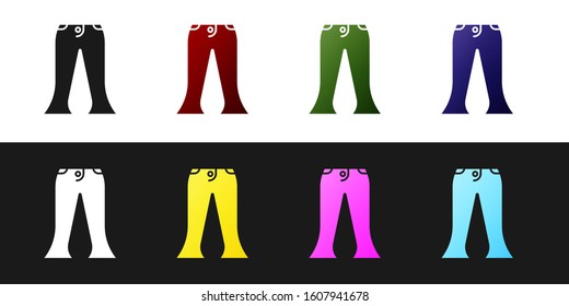 Set Pants icon isolated on black and white background.  Vector Illustration