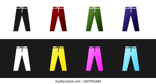 Set Pants icon isolated on black and white background.  Vector Illustration