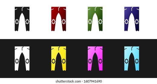 Set Pants icon isolated on black and white background.  Vector Illustration