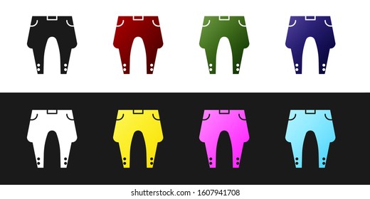 Set Pants icon isolated on black and white background.  Vector Illustration