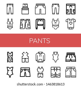 Set of pants icons such as Jeans, Swimsuit, Tanktop, Shorts, Sweatshirt, Trousers, Short, Baby clothes, Clothes, Swimming trunks, Hoodie, Swimwear , pants