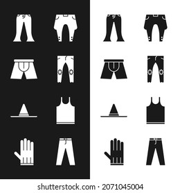 Set Pants, Men underpants, Gardener worker hat, Sleeveless T-shirt,  and Leather glove icon. Vector