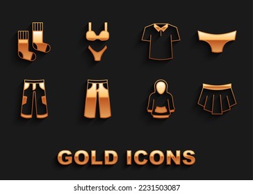 Set Pants, Men underpants, Skirt, Hoodie, Shirt, Socks and Swimsuit icon. Vector