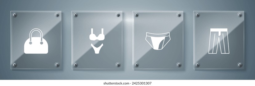 Set Pants, Men underpants, Swimsuit and Handbag. Square glass panels. Vector