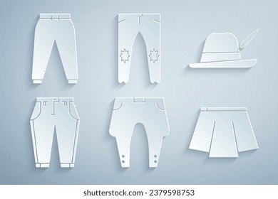 Set Pants, Oktoberfest hat, Skirt,  and Sport pants icon. Vector