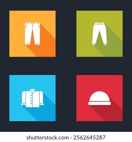 Set Pants, Sport pants, T-shirt and Beanie hat icon. Vector