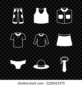 Set Pants, Undershirt, Shirt, Men underpants, Man hat, Tie,  and Sweater icon. Vector