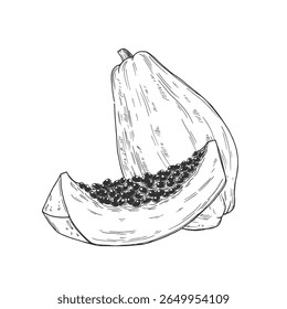 Set von Papaya Obst handgezeichnete Elemente botanische Illustration