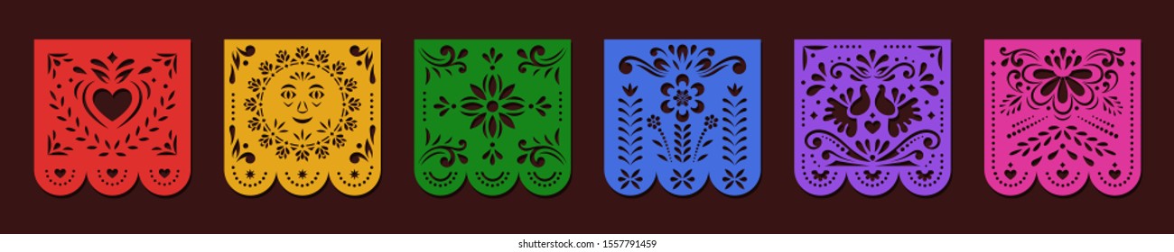 Set of Papel Picado banners. Mexican garlands, fiesta party supplies, party decorations, destination wedding decor.