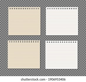 Set of paper A4 with curled corner on transparent background with shadows, realistic paper page mock up.