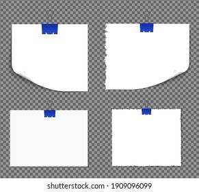 Set of paper A4 with curled corner on transparent background with shadows, realistic paper page mock up.