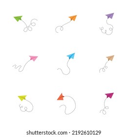 Set of paper airplane icon with different color vector illustration on white background.