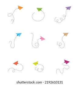 Set of paper airplane icon with different color vector illustration on white background.