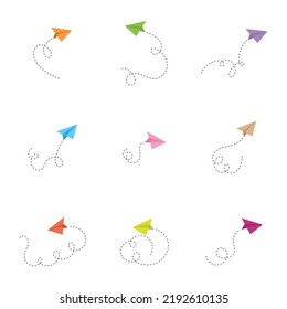 Set of paper airplane icon with different color vector illustration on white background.