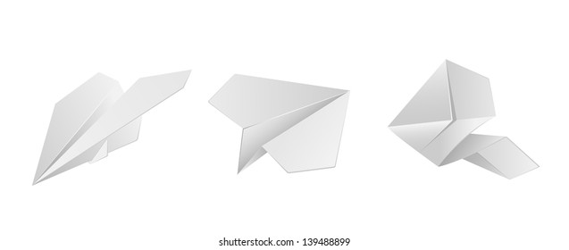 Set of paper airplane on white background, illustration.