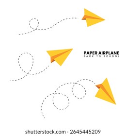 Conjunto de Avião de Papel com Caminho isolado no fundo branco, Voltar à Escola, Elementos decorados e Design de ornamentos. Ilustração de vetor