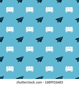 Set Paper airplane and School Bus on seamless pattern. Vector