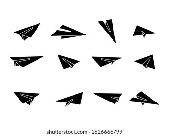 set of paper airplane silhouette symbol icon design vector isolated transparent background