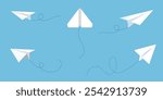 Set of paper airplane vector. Origami paper airplane flying in the air.