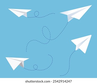 Conjunto de Vector de avión de papel. Avión de papel de origami volando en el aire.