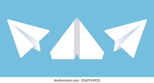 Set of paper airplane vector. Origami paper airplane flying in the air.